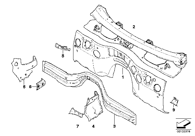 2008 BMW 323i Splash Wall Parts Diagram