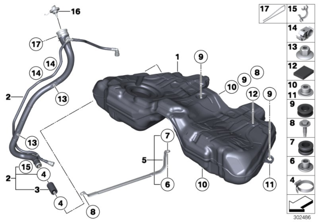 2014 BMW 740i Fuel Tank Mounting Parts Diagram