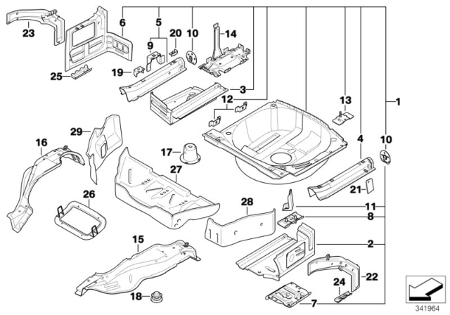 2004 BMW 325xi Mounting Parts For Trunk Floor Panel Diagram