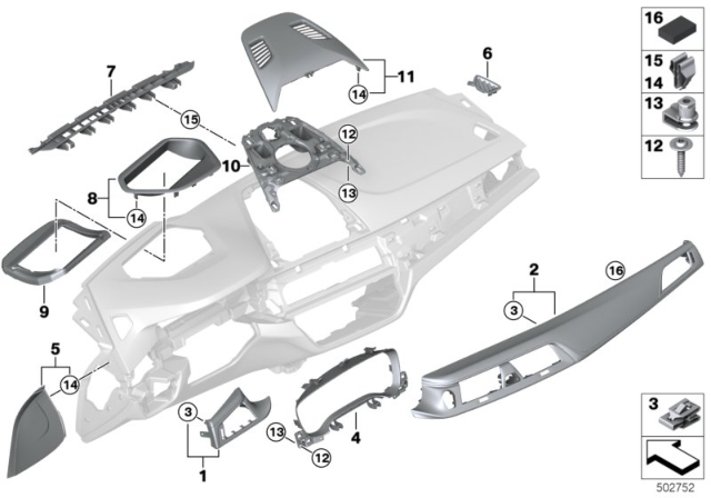 2017 BMW 530i Mounting Parts, Instrument Panel Diagram 2