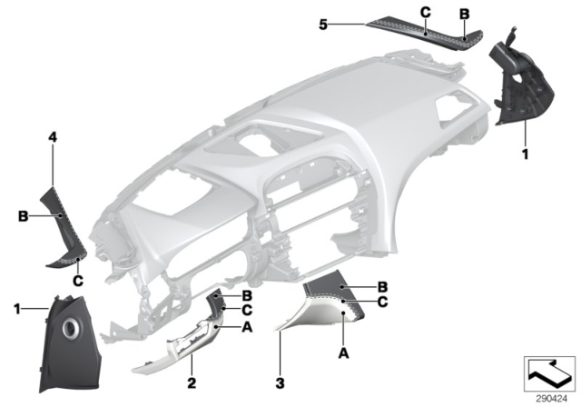 2017 BMW M6 Individual Dashboard, Mounting Parts Diagram