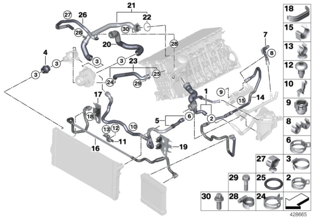 2013 BMW 535i Cooling System Coolant Hoses Diagram 2