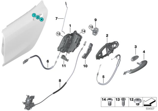 2020 BMW M8 REAR DOOR HANDLE BOWDEN CABL Diagram for 51227428535