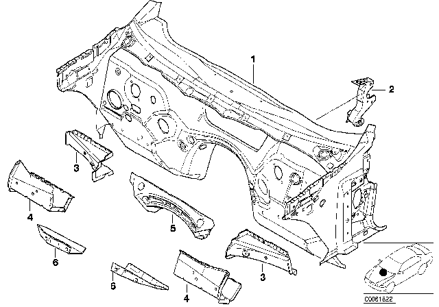 2000 BMW 323Ci Splash Wall Parts Diagram