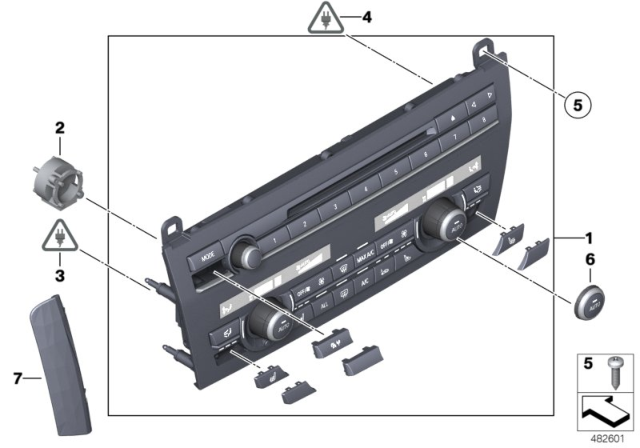 2014 BMW 740i Radio And A/C Control Panel Diagram 1