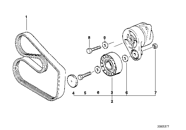 1991 BMW 325is Belt Drive Water Pump / Alternator Diagram 3