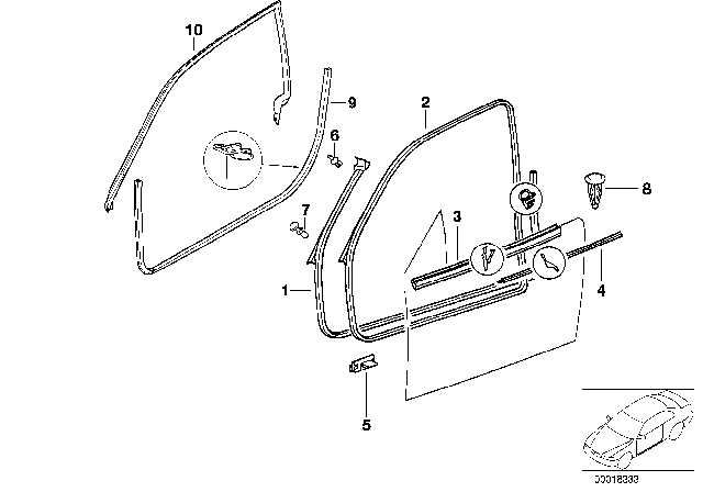 1994 BMW 325i Inner Left Window Channel Cover Diagram for 51211977673