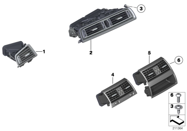 2016 BMW ActiveHybrid 5 Fresh Air Grille, Right Diagram for 64229166884