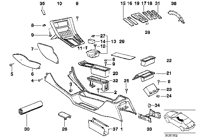 1996 BMW 840Ci Centre Console Diagram for 51168169057