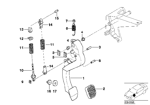 1998 BMW 323i Pedals - Supporting Bracket / Clutch Pedal Diagram