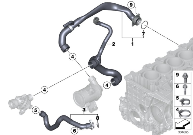 2014 BMW M235i Cooling System - Water Hoses Diagram