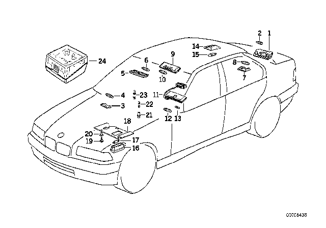 1995 BMW 325i Bulb Socket Diagram for 64111366170