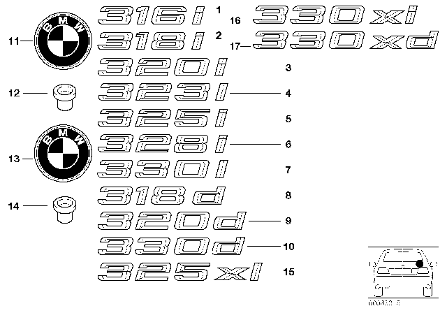 2004 BMW 325xi Emblems / Letterings Diagram