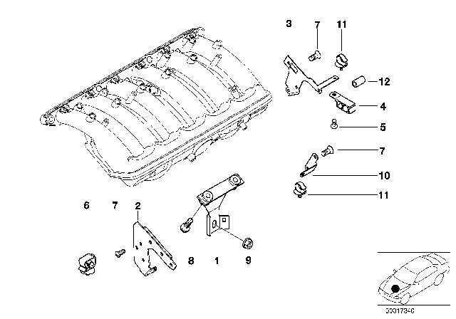 1997 BMW 528i Mounting Parts For Intake Manifold System Diagram