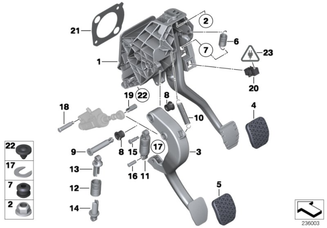 2010 BMW 535i Pedals, Manual Gearbox Diagram