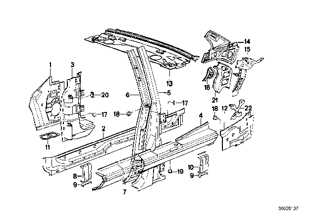 1989 BMW M3 Single Components For Body-Side Frame Diagram 2