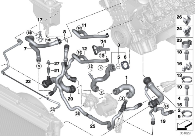 2007 BMW 530xi Cooling System Coolant Hoses Diagram 2