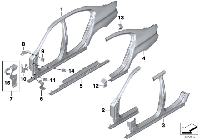 2014 BMW 535d xDrive Reinforcement Plate, C-Pillar, Right Diagram for 41219240052