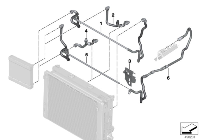 2016 BMW 640i xDrive Cooling System - Displaced Radiator Diagram