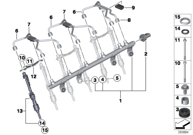 2013 BMW 535i High-Pressure Rail / Injector / Line Diagram 2