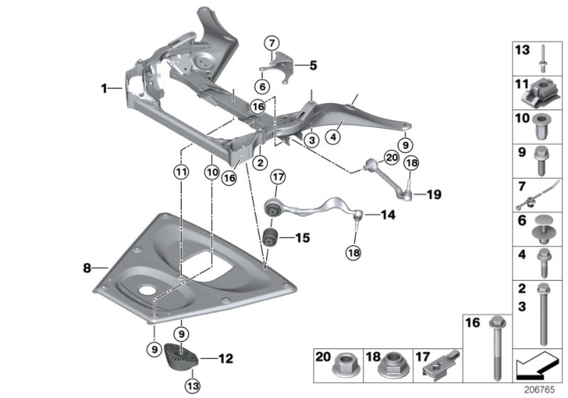 2011 BMW M3 Front Axle Support, Wishbone / Tension Strut Diagram