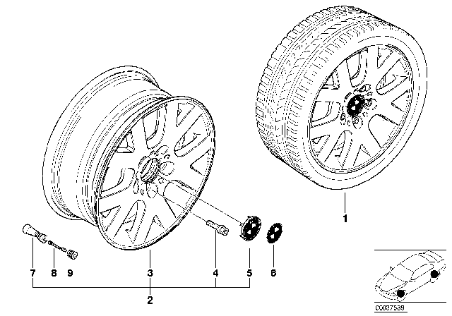 2001 BMW 320i BMW LA Wheel, V-Spoke Diagram 1
