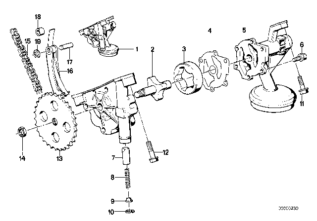 1990 BMW 535i Lubrication System / Oil Pump With Drive Diagram