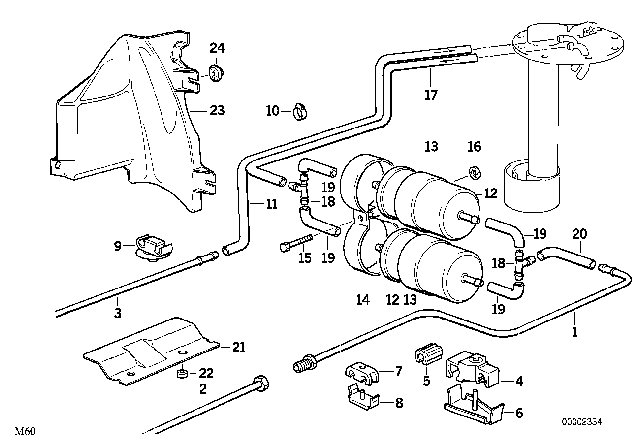 1995 BMW 540i Fuel Supply / Double Filter Diagram