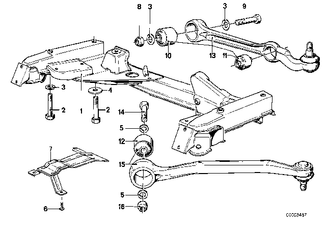 1986 BMW 735i Front Axle Support / Wishbone Diagram