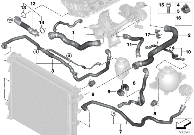 2020 BMW X3 Cooling System Coolant Hoses Diagram