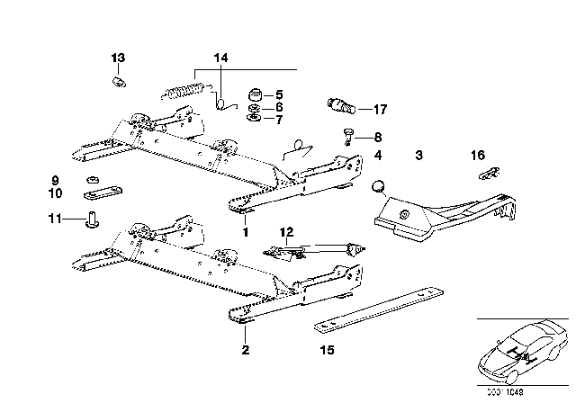 1993 BMW 325is Seat Rail Right Diagram for 52108234794