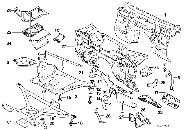 2002 BMW Z3 M Splash Wall Parts Diagram