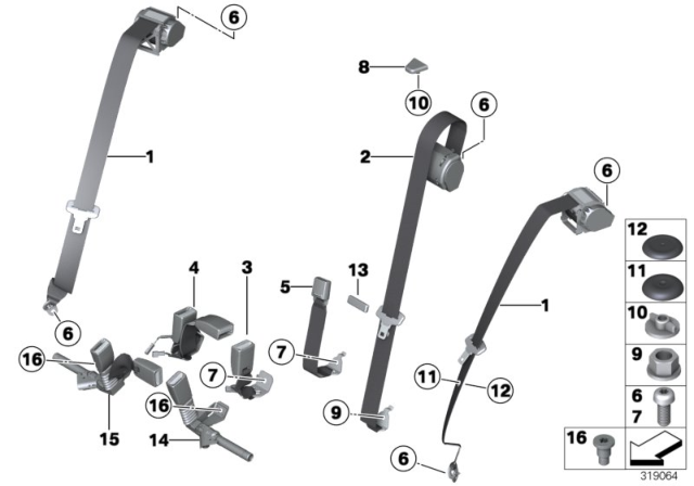 2012 BMW 335i Safety Belt Rear Diagram