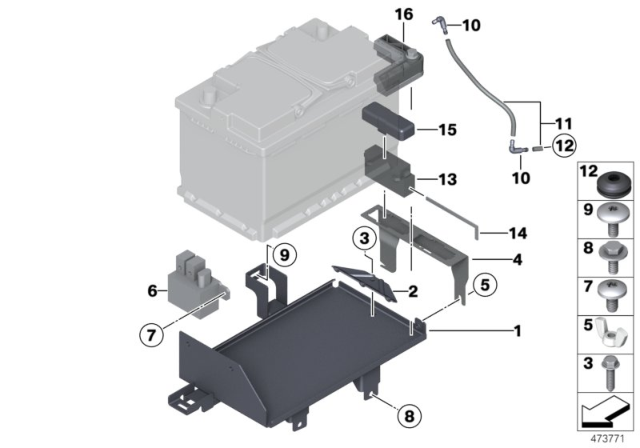 2013 BMW 535i Battery Holder And Mounting Parts Diagram 3