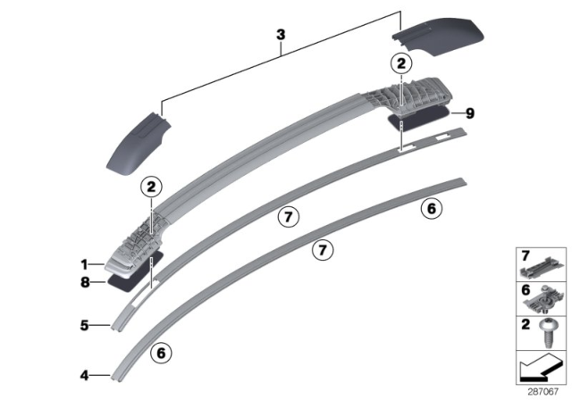 2010 BMW X6 Roof Moulding / Roof Rail Diagram