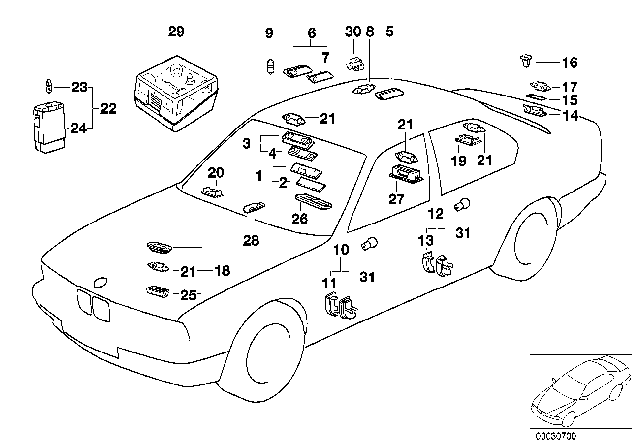 1989 BMW 750iL Right Rear Inter.Light And Reading Light Diagram for 63318350498