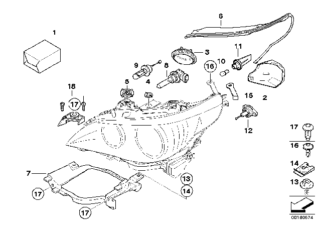 2008 BMW 528i Single Components For Headlight Diagram