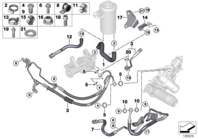 2014 BMW X6 Hydro Steering - Oil Pipes Diagram