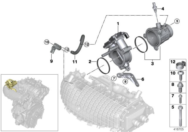 2020 BMW i8 Adapter, Throttle Body Diagram for 13717645873