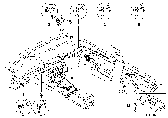 1999 BMW 528i Interior Mouldings Diagram