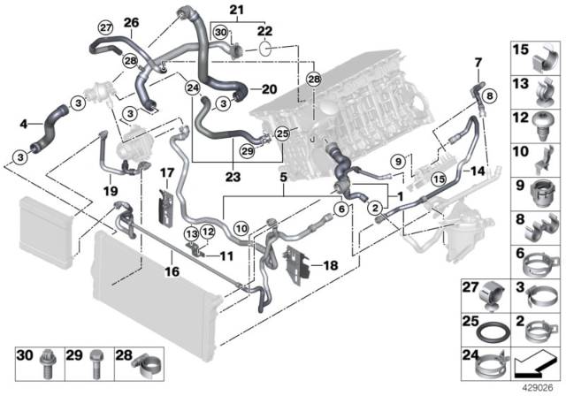 2018 BMW 640i xDrive Cooling System Coolant Hoses Diagram 1