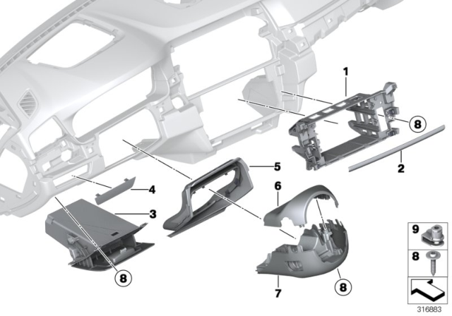 2015 BMW 550i Mounting Parts, Instrument Panel Diagram 1