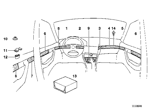 1991 BMW 535i Bottom Panel Depositing Box Wood Diagram for 51168126225