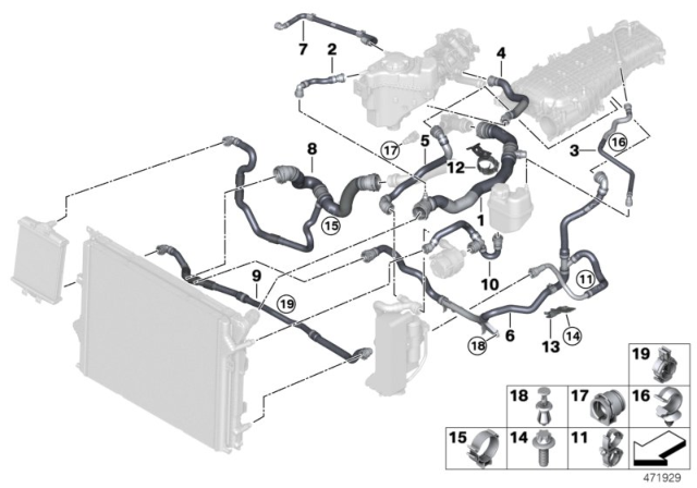 2016 BMW 340i Cooling System Coolant Hoses Diagram 5