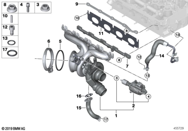 2018 BMW 330e Exhaust Turbocharger W.Exhaust Manifold Diagram for 11657637563