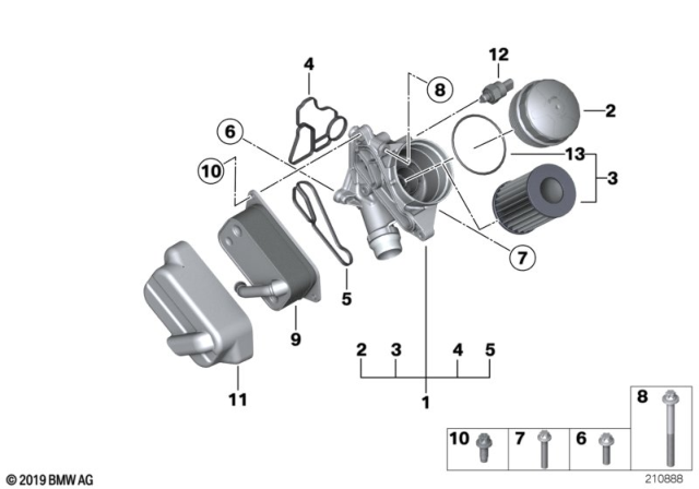 2015 BMW X6 Lubrication System - Oil Filter, Heat Exchanger Diagram