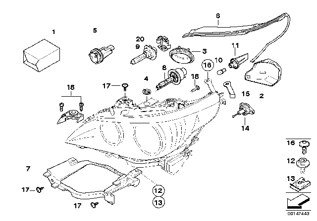 2007 BMW 550i Single Components For Headlight Diagram