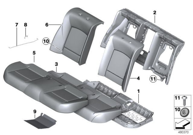 2011 BMW 750i Basic Backrest Leather Cover, Right Diagram for 52209172882