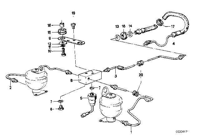 1984 BMW 733i Levelling Device / Tubing / Attaching Parts Diagram