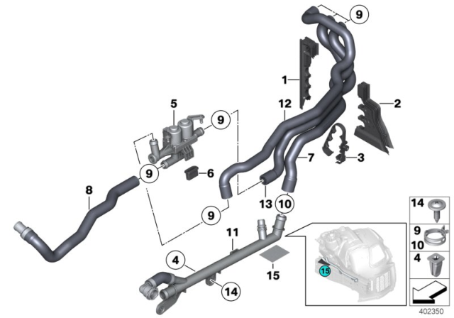 2016 BMW 640i xDrive Cooling Water Hoses Diagram